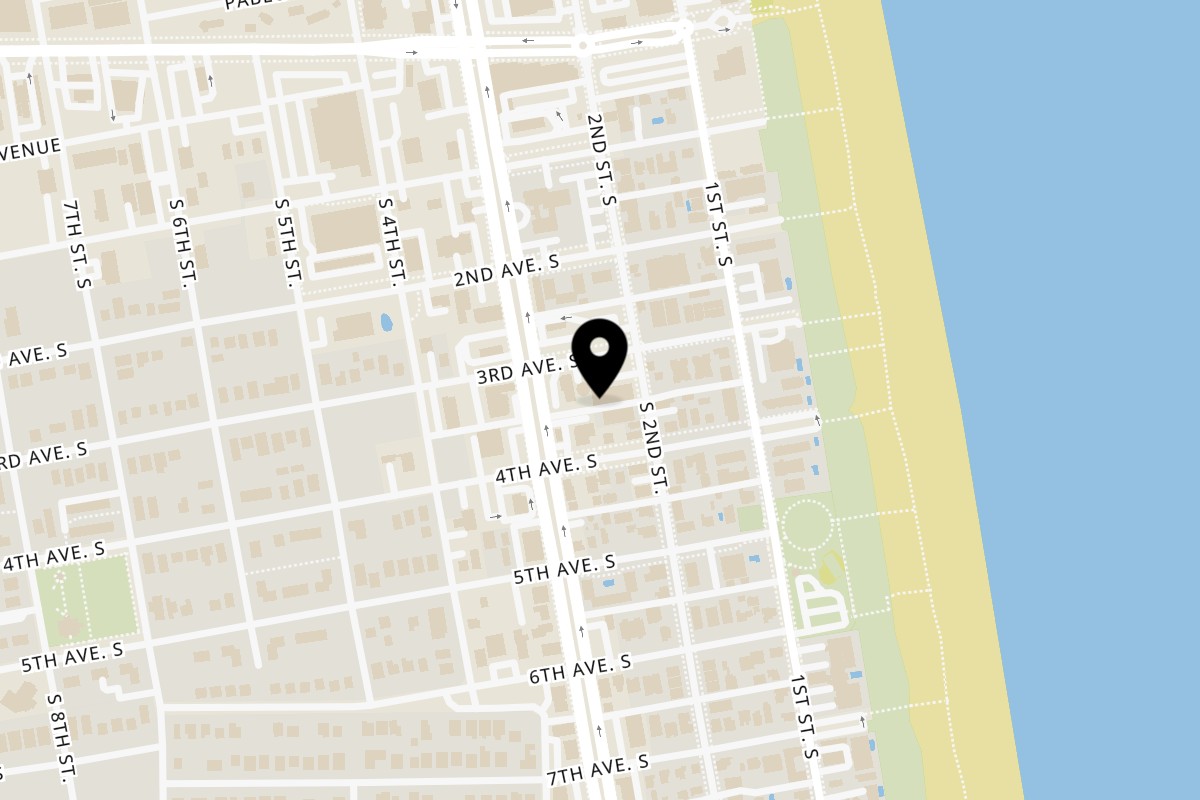 Map showing the location of Grom on 204 3rd Ave S in Jacksonville Beach